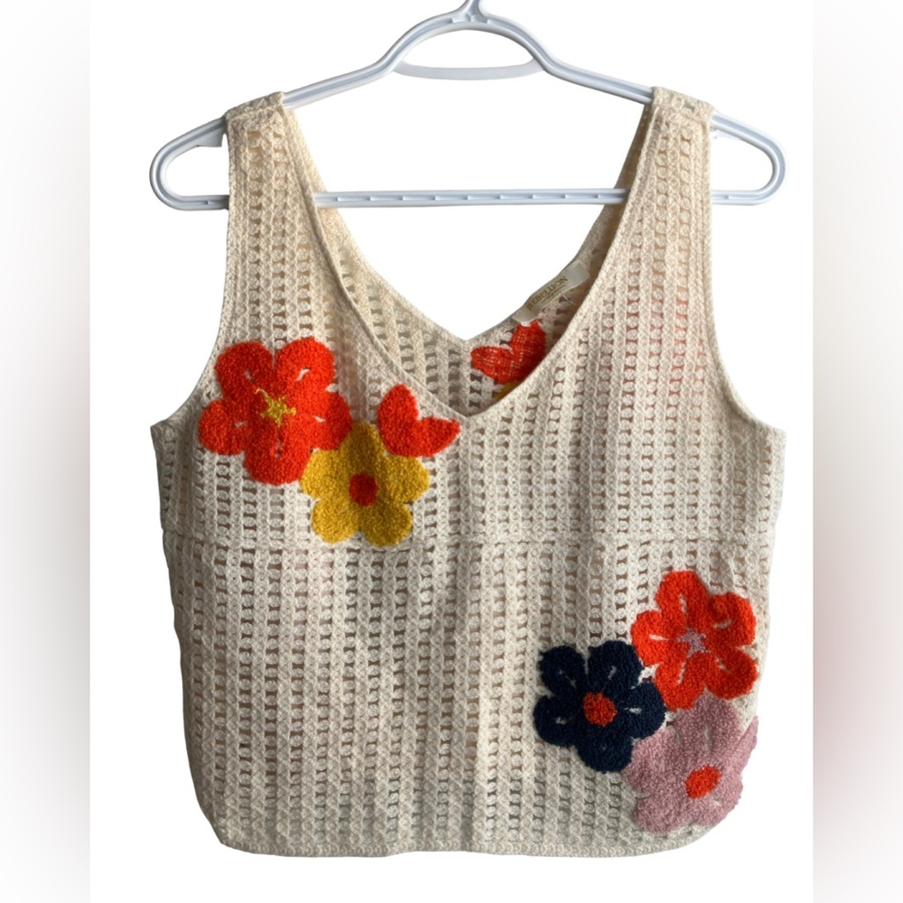 Rebellion crochet floral appliqué sleeveless festival tank vest small
